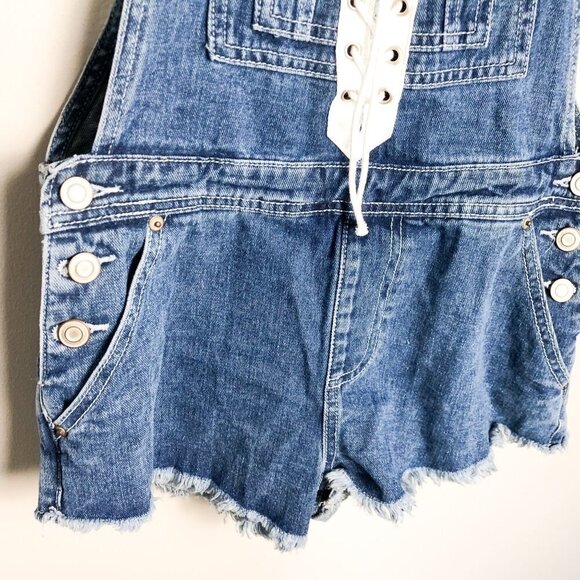 Forever 21 Denim Lace Up Shortalls Overalls Womens 26 - Picture 6 of 9
